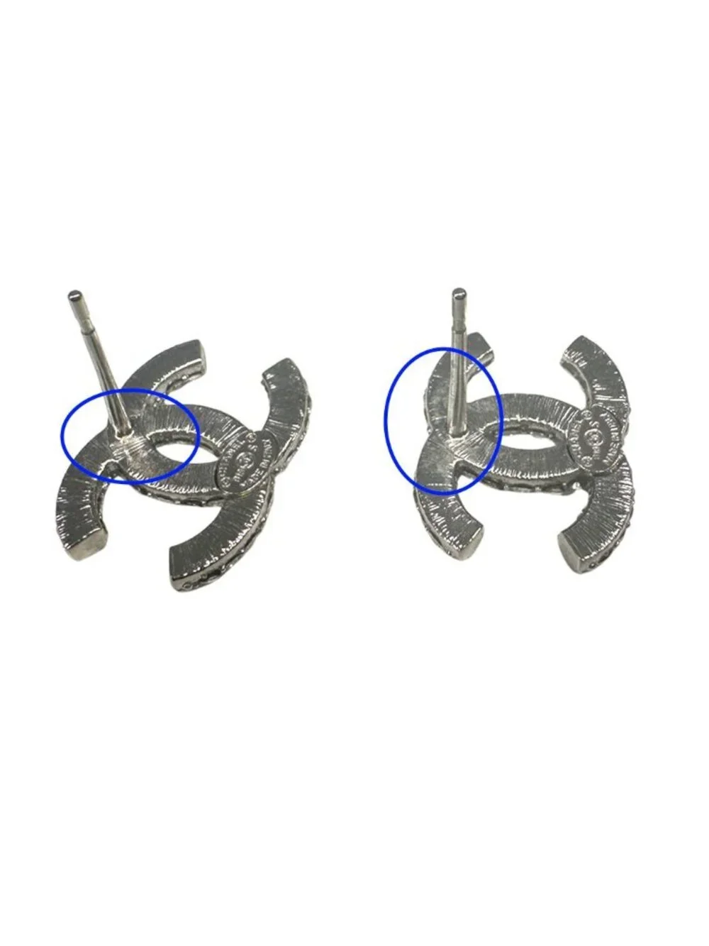 Chanel Earrings Rhinestone CC Logo Silver Small